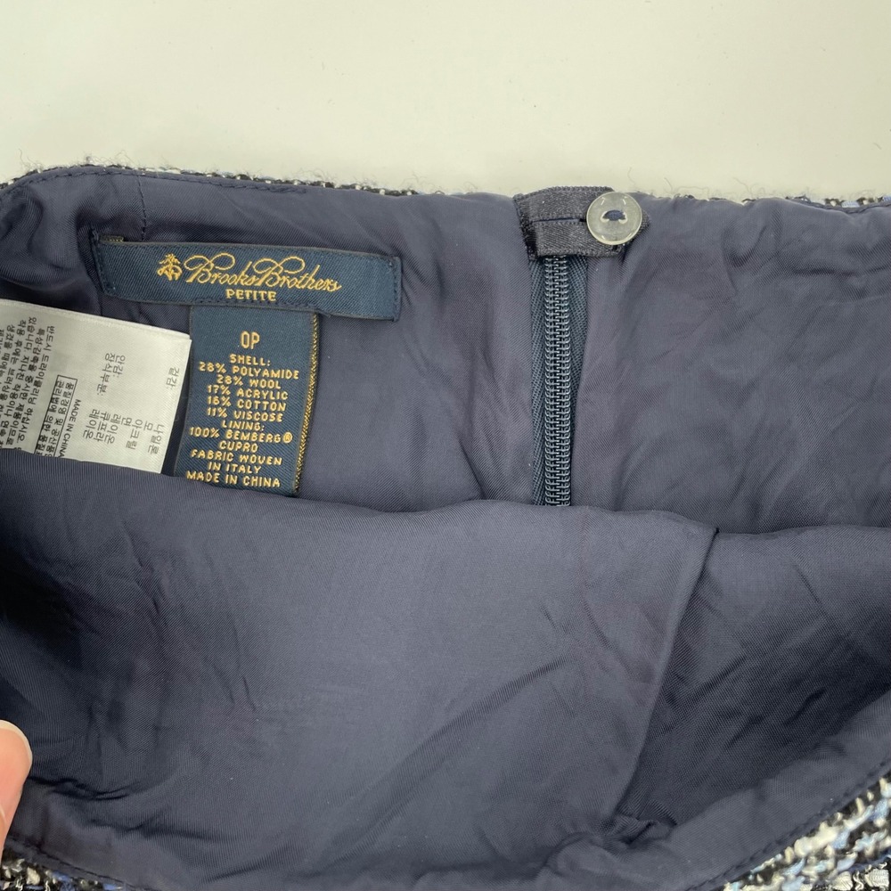 Brooks Brothers Petite Navy Blue Tweed Wool Blend Pencil Skirt 0P Italian Fabric - Picture 5 of 10